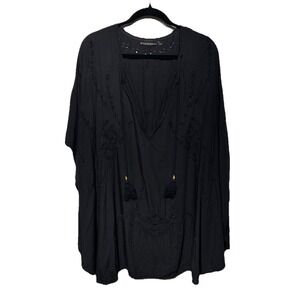 VIX‎ Paula Hermanny Swim Shawl Coverup Black Floral Embroidered Size Medium EUC